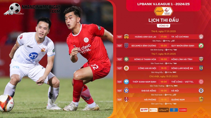 Lịch thi đấu vòng 10 V-League 2024/2025