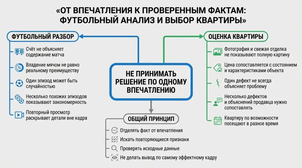 От впечатления к проверенным фактам: футбольный анализ и выбор квартиры